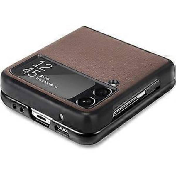 FOR Fodral för Samsung Galaxy Z Flip3 5G, Slim Repskyddande Flip Läderfodral för Samsung Galaxy Z Flip3 5G, Brun