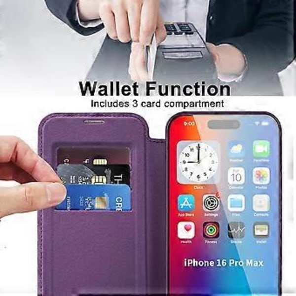 Magnetisk etui med kortlommer og RFID-blokering i læder til iPhone 16 Pro Max Style D