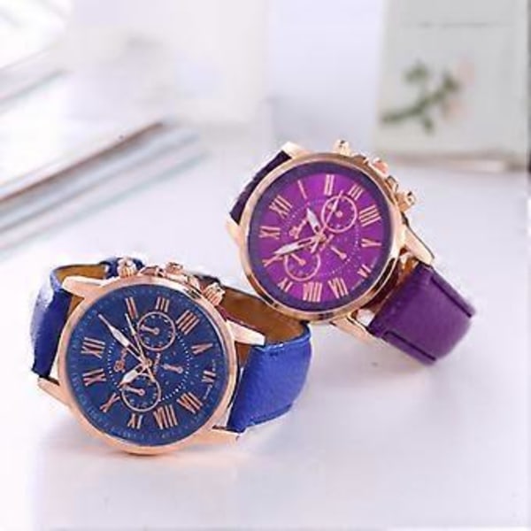 Nytt Mode Dam Läderband Rostfritt Stål Quartz Analog Armbandsur coffee