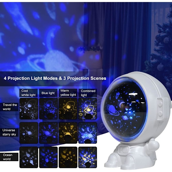 110x93x121mm Astronaut Star Sky Projector (Vit), 360° Rotation A