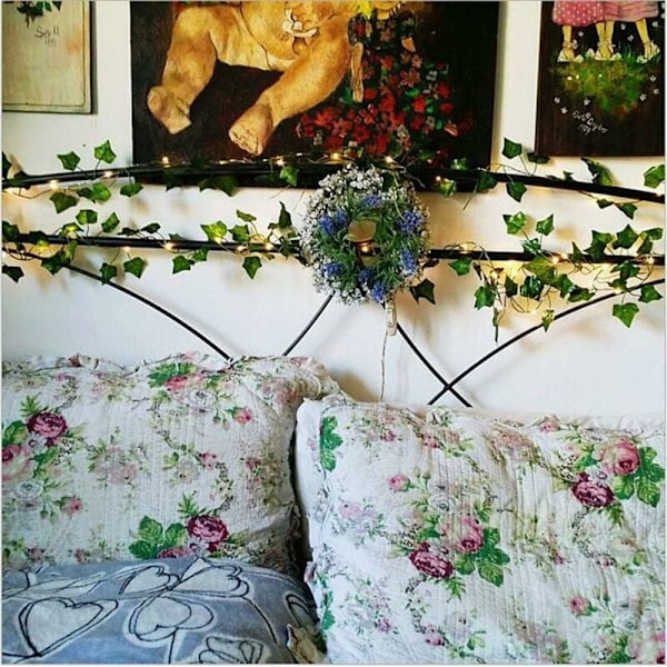 Kunstig Ivy, [1 STK] 2M Blad Fe-lys, Kunstige Planter m