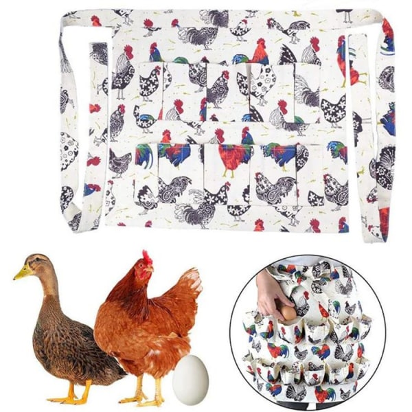 Egg Collecting Apron, 12 Pockets Hen Rooster Print Canvas Eggs Ap