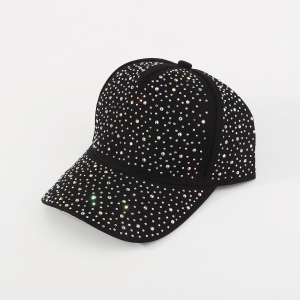 Justerbar Åndbar Rhinestone Baseball Cap Bling Sequins Sort