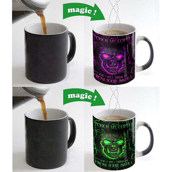 Keramisk kraniemugge for Halloween-gave, skrekk-kranietrykk, morsom kaffe-tekopp 300ml Purple