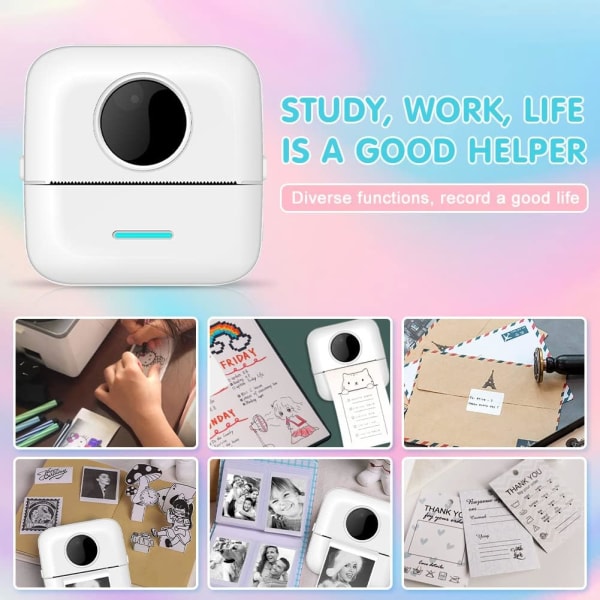 Mini fotoprinter (8,2*8,2*4,5 cm), bærbar termisk printer Smal