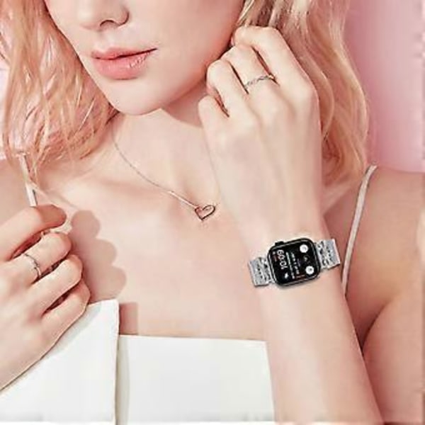 Udskiftningsrem til Apple Watch Series 10 UltraButterfly Rhinestones Decor Sølv Urrem