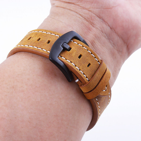 Gul brun äkta läder klockarmband 20mm snabbkoppling rep