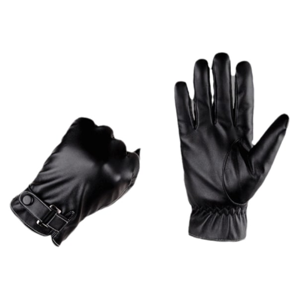 Sms-handskar i läder med pekskärm för män Vinter Varmsvart Mjuk G