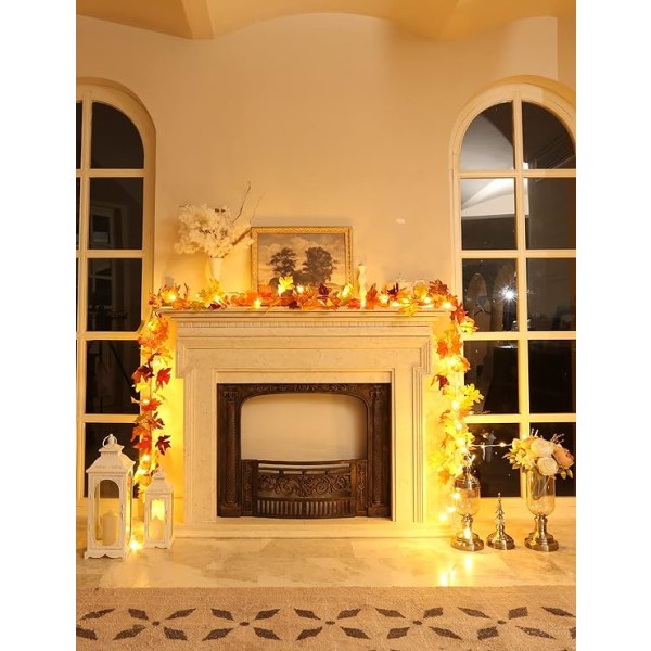 Høstgirlander med lys - 30 LED-belyst høstgirlander for mantel