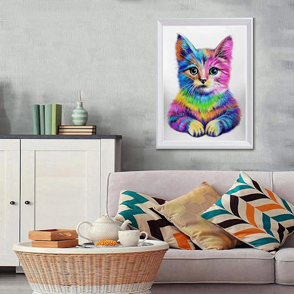 30*40cm 5D Diamantmålningssats för vuxna Engelsk Färg Katt Juvel