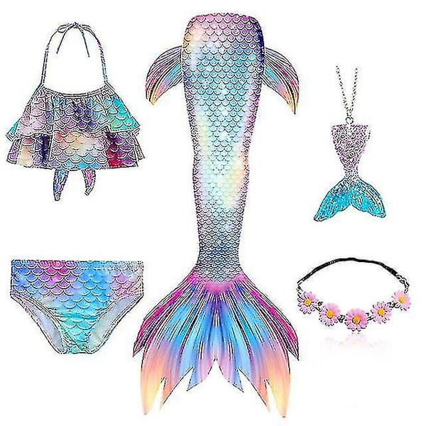5 stk/sett Jenter Havfrue Hale Badedrakt Barn Havfrue Ariel Cosplay Kostyme Fantasy Strand Bikini.120. Sett 1