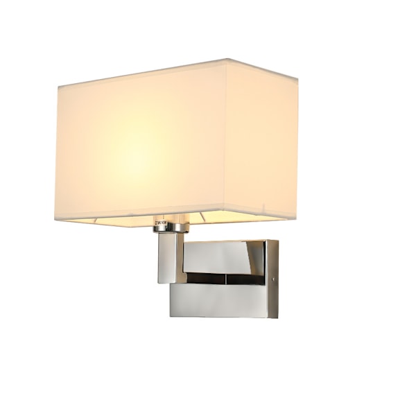 1xE27 vegglampe med polert kromfinish og hvit stoffskjerm