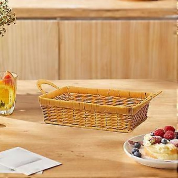 Esittelykori, käsin kudottu säilytyskori kahvalla, pöytäjärjestäjä, koristeellinen työpöytäastia ruoalle leivälle (XSYellow) Yellow XS