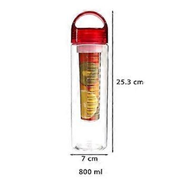 800 ml Plast Fruktinfusionsflaska Juice Infuser Infuserande Vattenflaskor Utomhussporter (Röd)