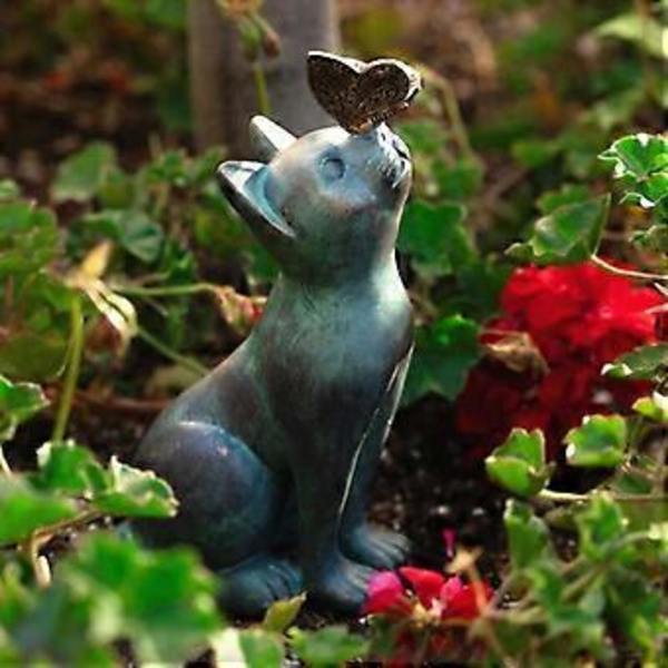 Trädgårdsstaty Hem fjäril fastnat på kattnos Skulptur Prydnad Dekorativ Figurin Fe Konst Gård