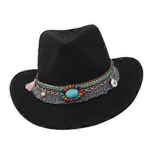 Casual Unisex Vuxen Cowboyhatt Fedoras Kepsar Solhatt Jazz Hatt Kostym för Stranden (Svart)