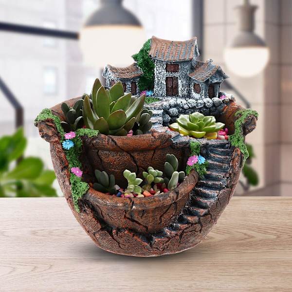 Mini kunstig blomst sukkulent fe have med sød hjem indretning