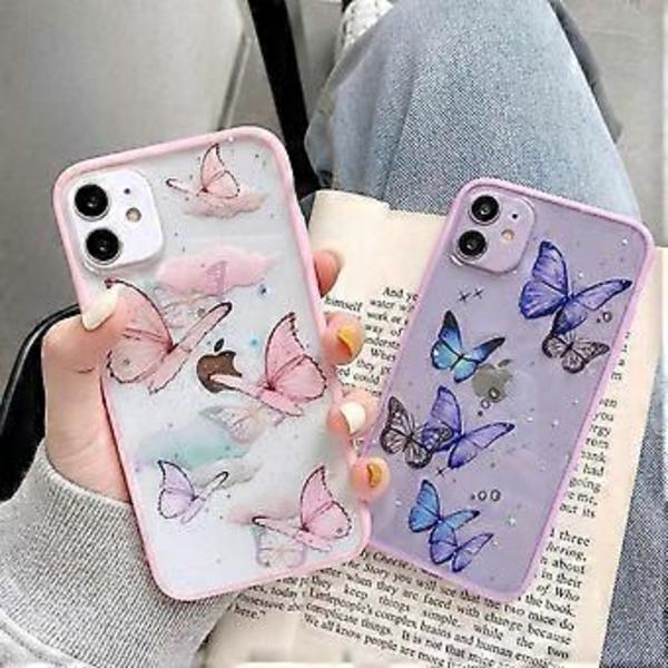 iPhone 11 Fjärilsfodral, Shinymore Söt Fjäril Glitter Stötsäker Mjuk Silikon Transparent Tjej Kvinna Omslag Fodral för iPhone 11 Rosa