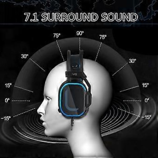V10 USB 7.1CH Gaming Hovedtelefoner med Surround Sound, Højprotein Læder Svedtætte Ørepuder Komfortable Headsets Sort Black