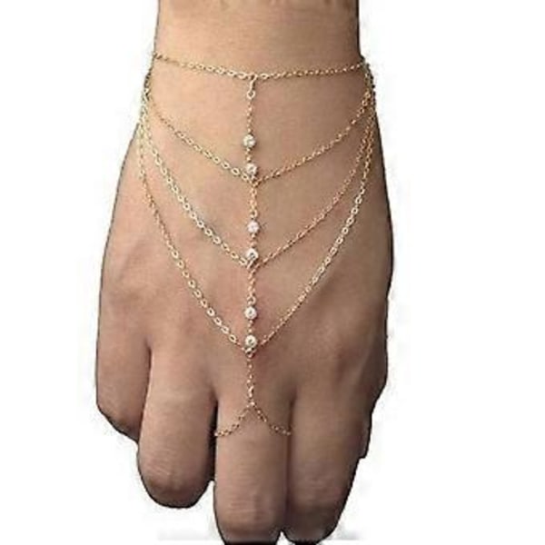 Dam Kvinnor Strassdekorerat Armband med Kedja och Ring i Tofsmodell (Gyllene)