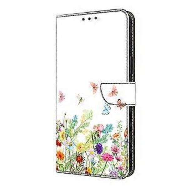 Læderetui med mønstertryk, pung, stativ og flip-cover til Samsung Galaxy S25 Edge Flowers and Grass