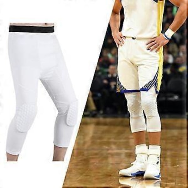 2 st knäskydd, unisex, förlängt honeycomb anti-kollisions kompressions knäskydd, basket vit L