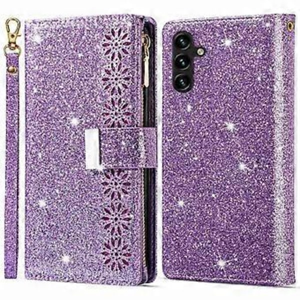 Samsung Galaxy A15 4G/5G -kotelo vetoketjutaskulla, PU-nahkalompakko, kimalteleva puhelinkuori Style C