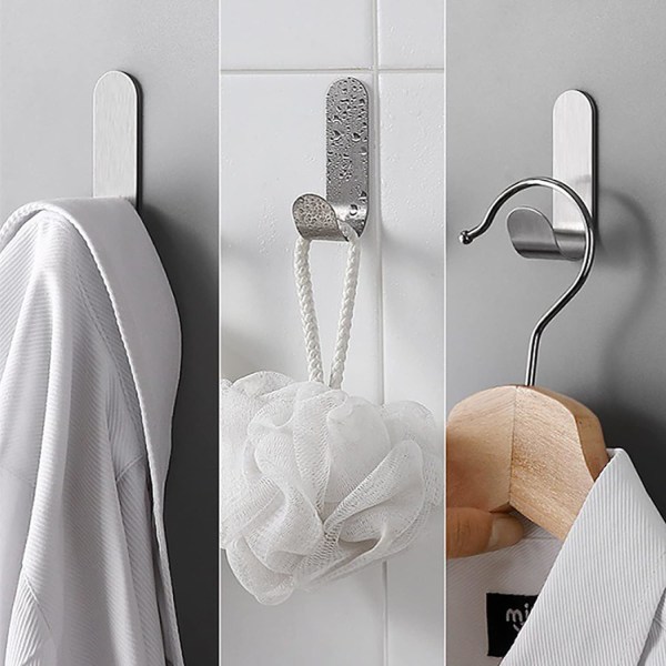 8 stycken självhäftande krokar i rostfritt stål, självhäftande krokar 6