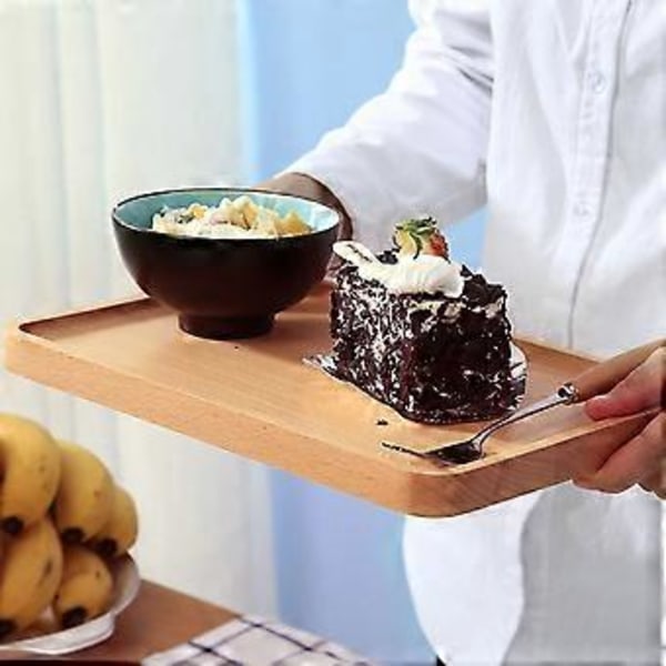 Bøk Plate Firkantet Tre Matbrett Frukt Brød Snack Brett Dessert Kakefat (18.5*13*1.5cm)