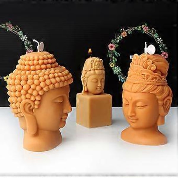 Genanvendelig Silikone Lysform Avalokitesvara Buddha Hoved Statue Epoxy Resin Form Støbeværktøj til DIY Gips Ornamenter 3