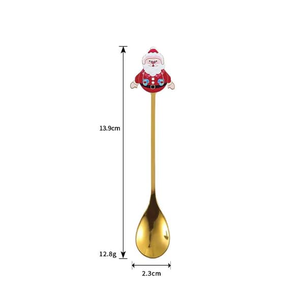Julekaffeskeer, sæt med 4 guldfarvede dessert- og teskeer, 304 rustfrit stål - B17