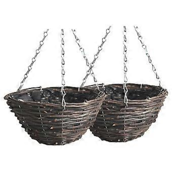 2 st 30cm Hängande Blomkruka Handgjord Rotting Planteringskorg Hängande Korg för Hem Balkong Dekoration