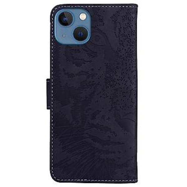 Tiger Präglat Läderfodral För iPhone 14 Black