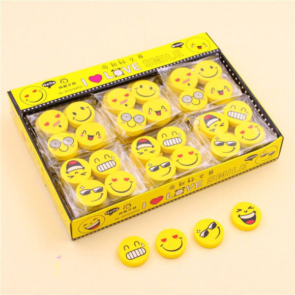 Sæt med 64 viskelædere, Smiley-viskelæder, Blyantsviskelædere, Viskelædere til børn