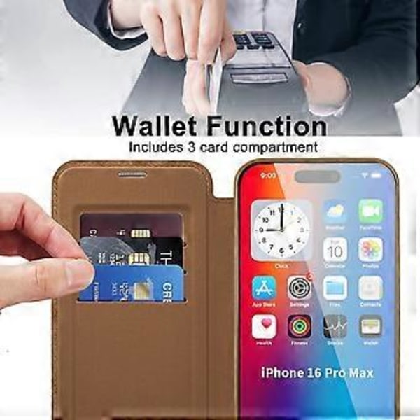 Magnetiskt fodral med kortfack och RFID-skydd i läder för iPhone 16 Pro Max Style E
