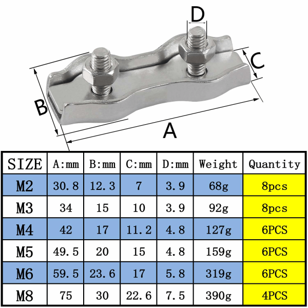 M6 Duplex Clips Kabelbindere 304 Rustfrit Stål Duplex Linjeklips