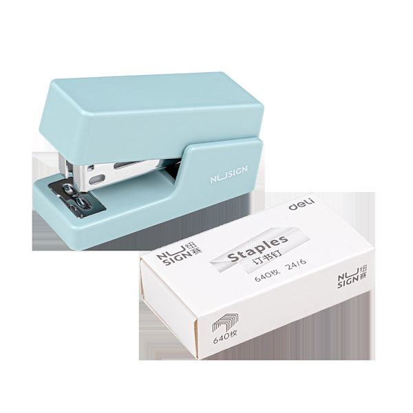 Mini stiftemaskin, 12 arks kapasitet, skrivebords stiftemaskin med 640 standard stifter og stiftfjerner (hvit)