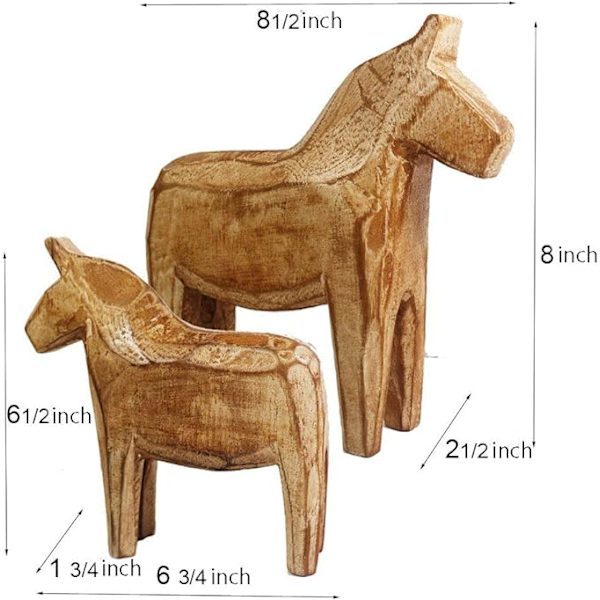 2 st Dalahäst Figur Trä Häst Staty Handmålad Snidad