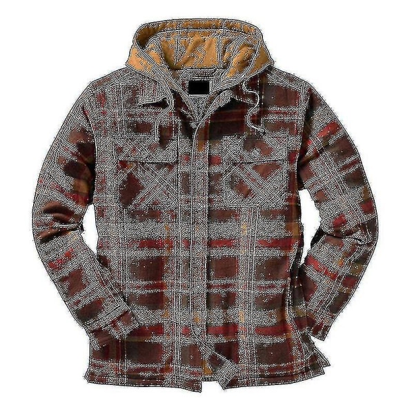 Quiltet Tyk Plaid Langærmet Løs Jakke Herre Hættetrøje Quiltet Foret Flanel.2XL.Brun Brown 2XL