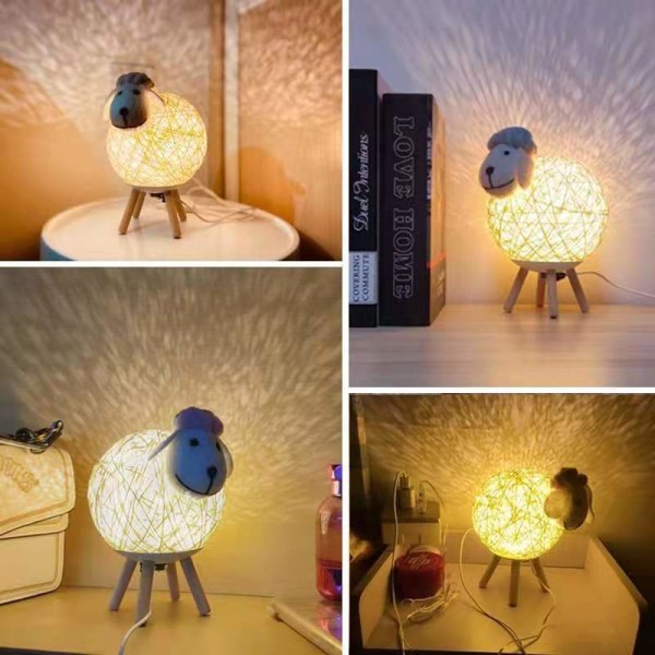1 stk. LED-nattelys, fårerattan-sengelampe, børns nat