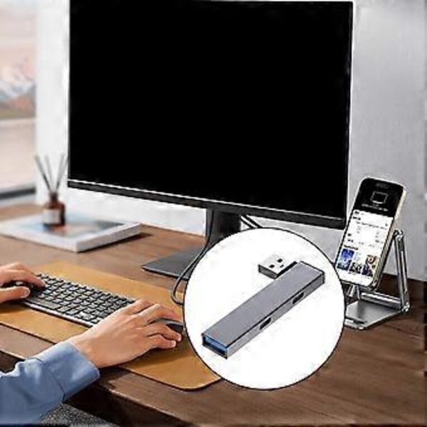 Alumiininen USB3.0 Hub USB-jakaja USB-laajennin USB - 2Type C ja USB-porttilaajennin nopeaan tiedonsiirtoon Harmaa Gray