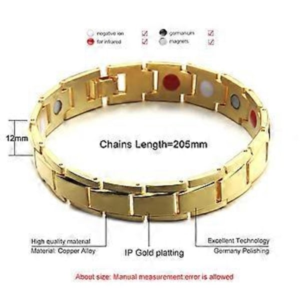 Magnetarmband Terapi Viktminskning Artrit Hälsa Smärtlindring för Män Pojke gold