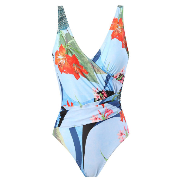 1 setti naisten monokini painettu hihna selkämyksettömät polyesteri lady beach monokini.M.Blue