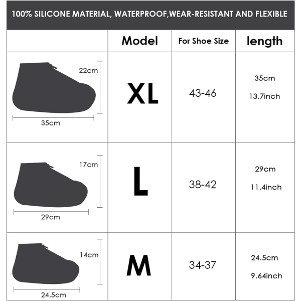 （Svart，XL）Återanvändbara skoöverdrag, 1 par vattentät silikonsko C