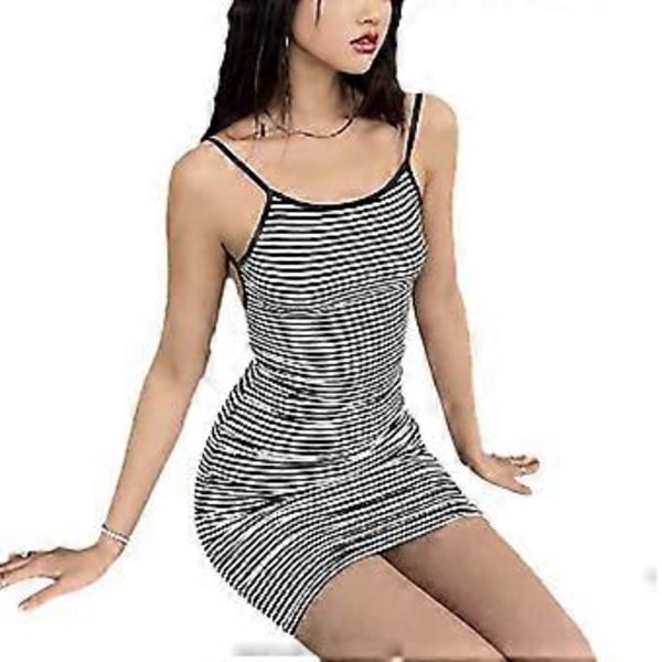 Dame Stroppy Stribet Rygløs Kjole Sommer Moderigtig Slankende Dame Spaghetti Strop Wrap Kjole