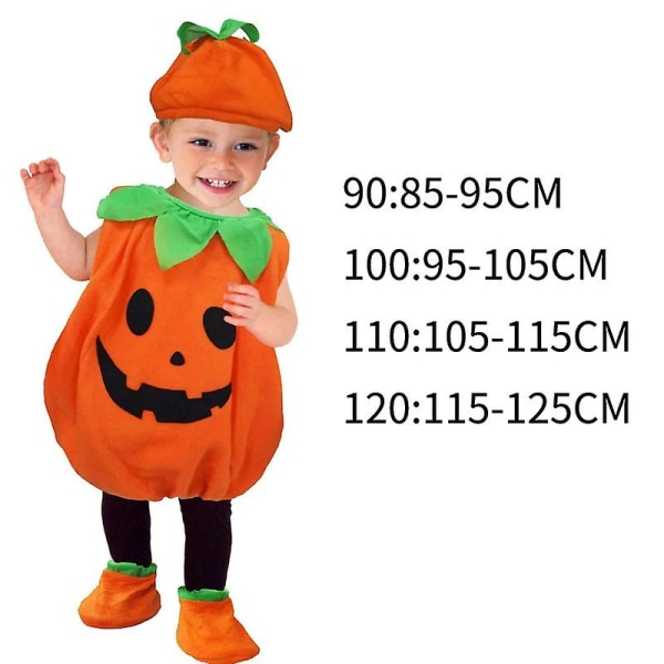 1 set Halloween Kostym Baby Pumpa Romper Body med Hatt Skor Jumpsuit Outfit.120. 120cm