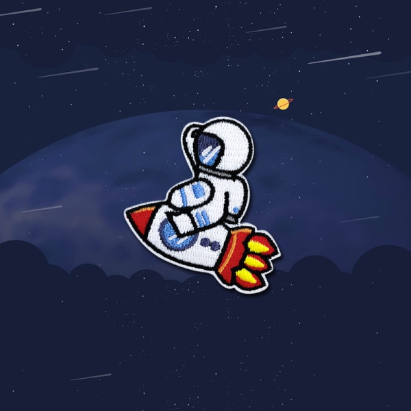 Sæt med 18 computerbroderede planet-tegneserie-astronaut-broderier