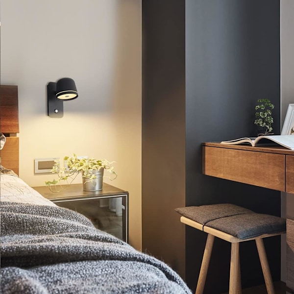 LED justerbar vægspot, 5W sort væglampe med touch-kontakt