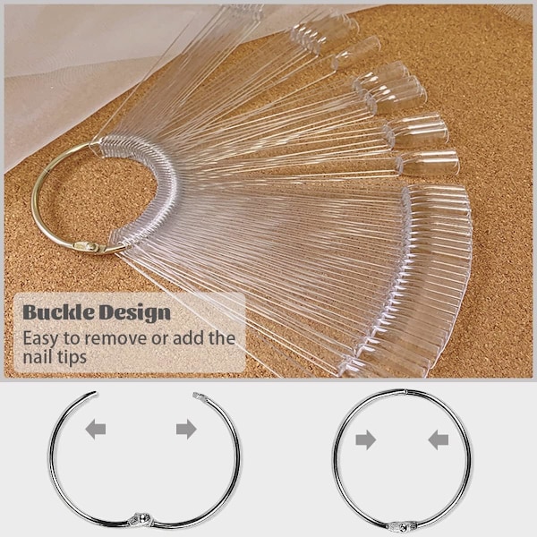 100 st transparenta nagelprovstickor, professionella nagelfärgsvisningsstavar, med metallspänne, lämpliga för nybörjare, nagelvisning
