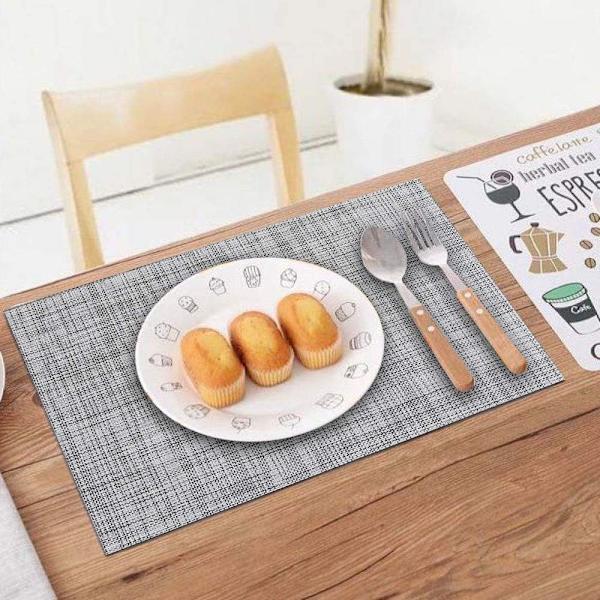 Harmaa Valkoinen - Tabletti (8 kpl:n setti), Kudottu vinyylinen ristikkokuvioinen pöytätabletti
